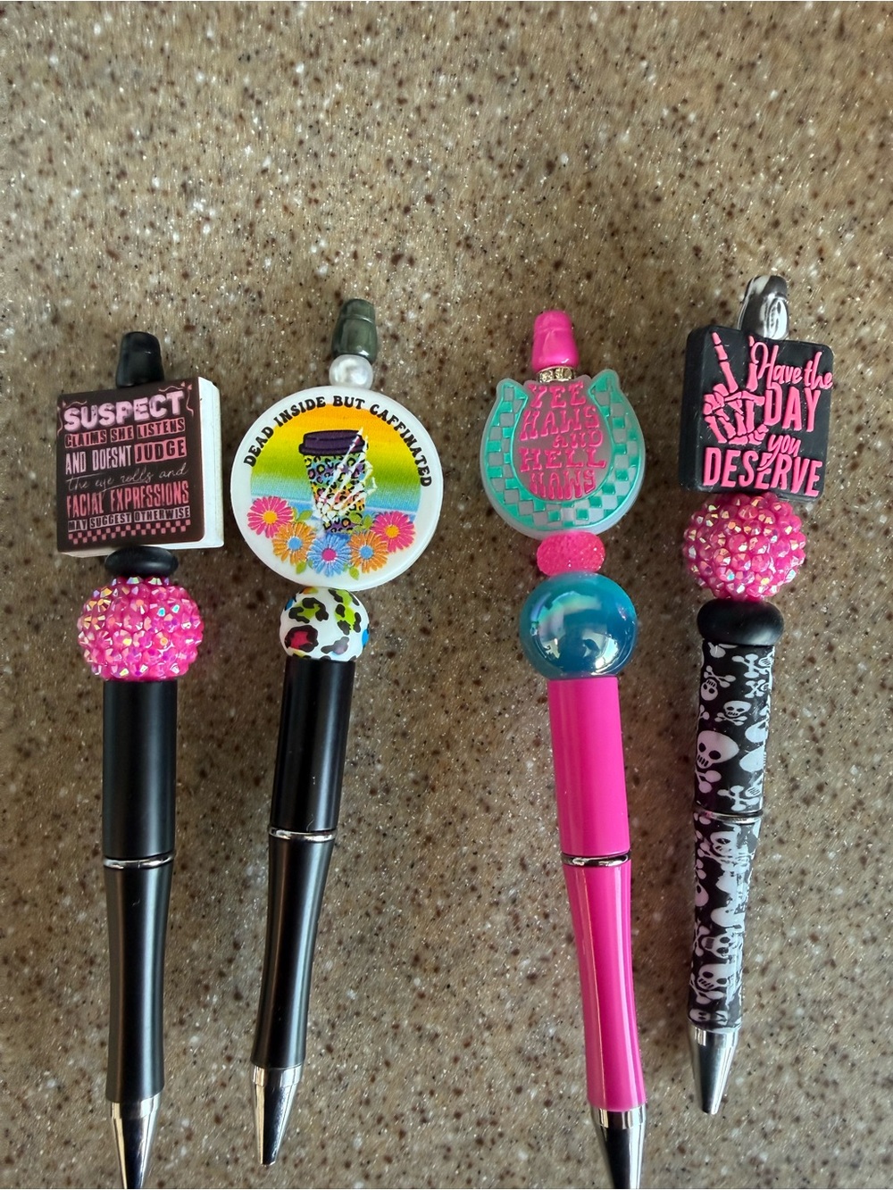 Novelty Decorative Top Pens 17 in all - Black & Hot Pink Accents